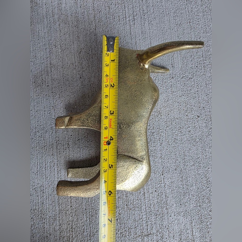 Vintage Mid Century Modern Solid Brass Bull Figurine 6”Abstract Animal Sculpture - Picture 6 of 8
